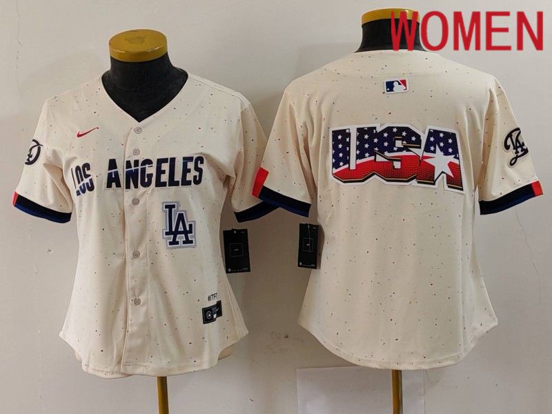 Women Los Angeles Dodgers Blank Cream Fashion Nike Game MLB Jersey style 6294